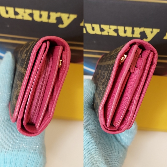 Authentic Fendi Zucca Trifold pink Interior wallet - Picture 7 of 12